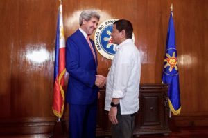 Secretary Kerry Shakes Hands With Philippines President Duterte 
